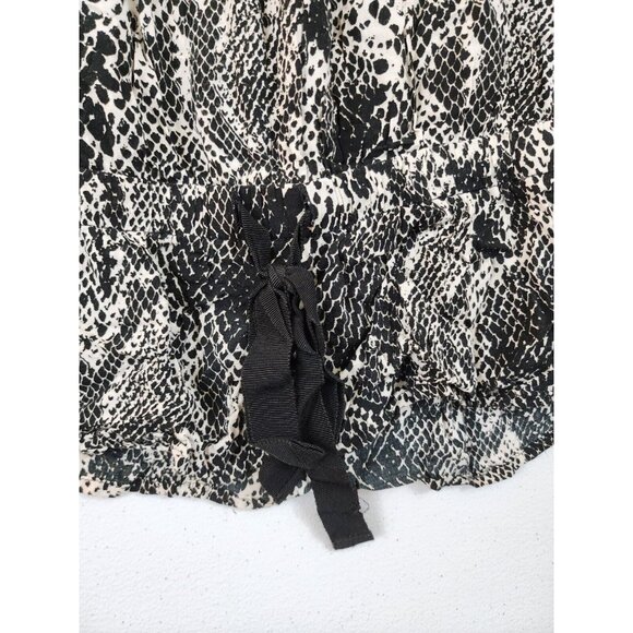 Express Womens S Black Snake Print Short Puff Sleeve Round Neck Tie Front Blouse - Picture 4 of 7